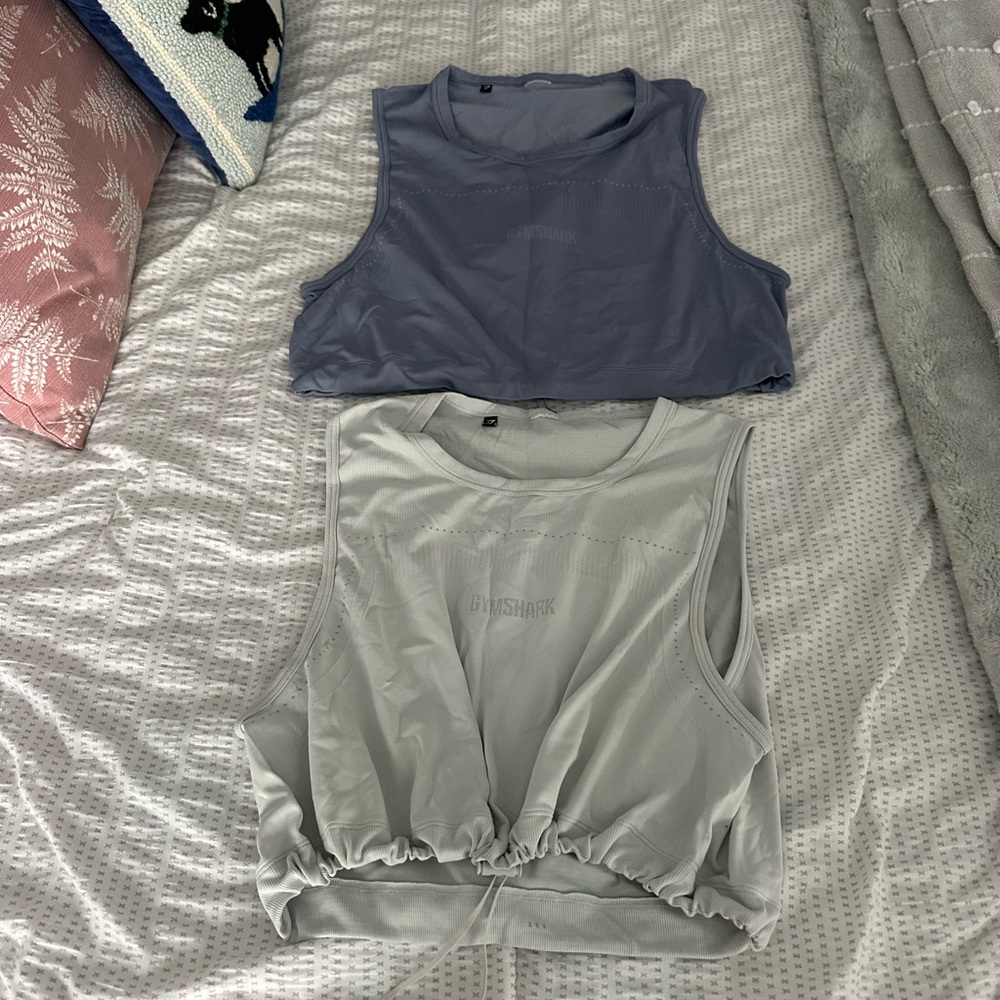 Bundle of Gymshark Blue and Gray Crop Tops with Scrunch